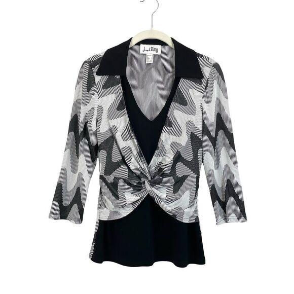 Joseph Ribkoff‎ twist front layered top blouse Size 6 boho art to wear - Picture 1 of 7